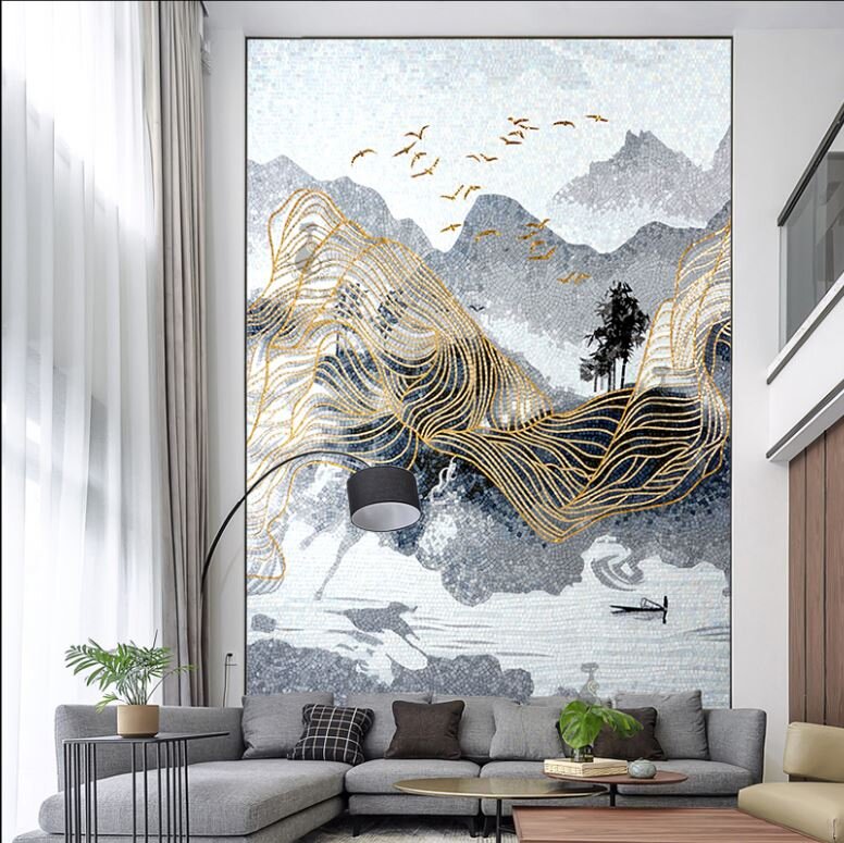 Gạch tranh mosaic trang trí phòng khách 