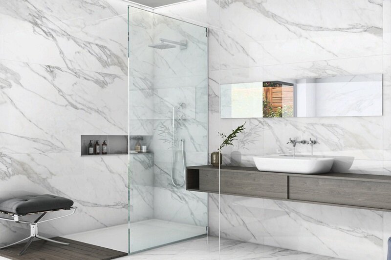Gạch ốp nhà tắm vân đá đẹp, chống thấm hoàn hảo