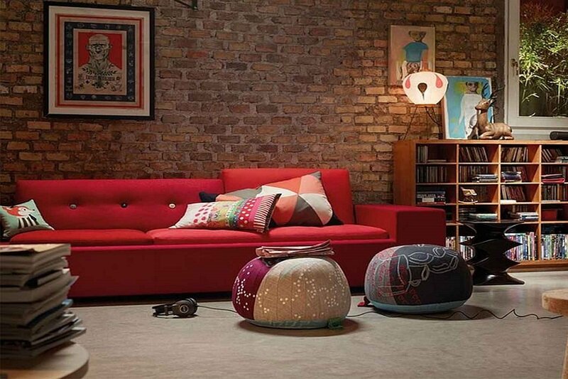 Tạo phong cách Rustic style cho phòng khách bằng gạch thẻ